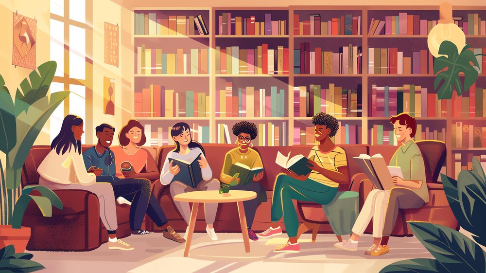 Friends reading books together