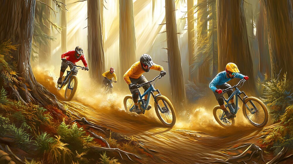 Mountain biking on a forest trail